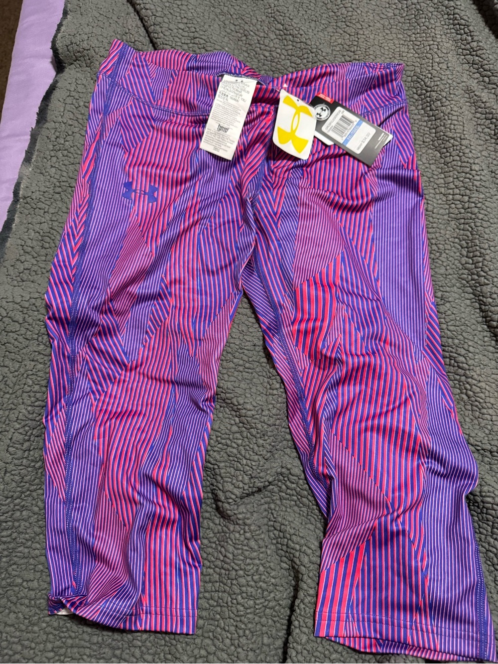 Under Armour Girls Purple & Pink Capri Leggings - Striped Geo Print
